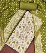 Green modal printed unstitched dress material