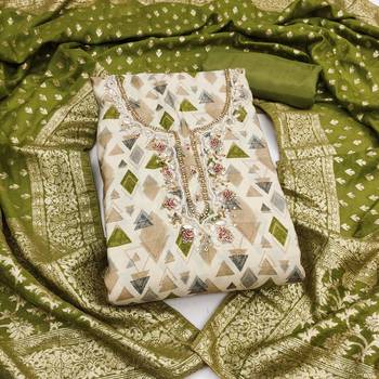 Green modal printed unstitched dress material 2