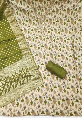 Green modal printed unstitched dress material 3