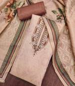 Brown cotton silk embellished unstitched dress material