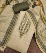 Mehendi cotton silk embellished unstitched dress material