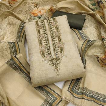 Mehendi cotton silk embellished unstitched dress material 2
