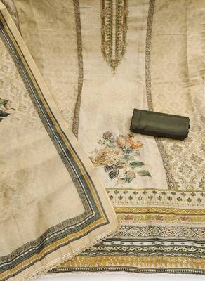 Mehendi cotton silk embellished unstitched dress material 3