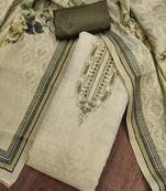 Green cotton silk embellished unstitched dress material