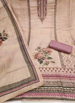 Lavender cotton silk embellished unstitched dress material 3