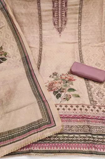 Lavender cotton silk embellished unstitched dress material