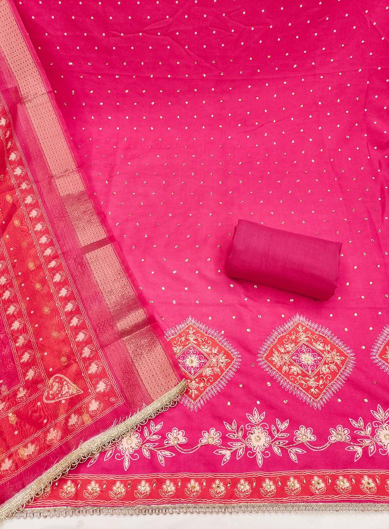 Magenta premium rayon cotton digital print unstitched dress material