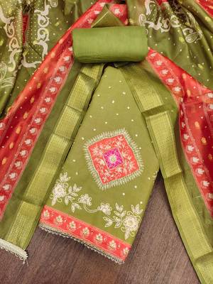 Green premium rayon cotton digital print unstitched dress material 1