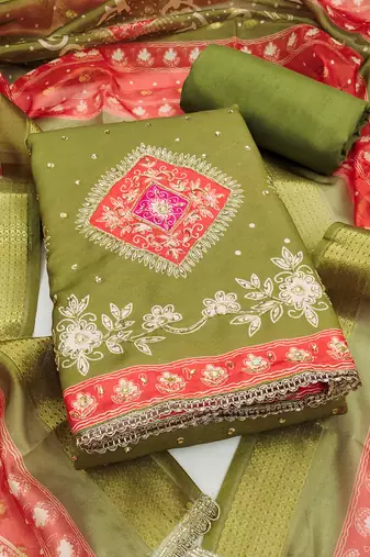 Green premium rayon cotton digital print unstitched dress material