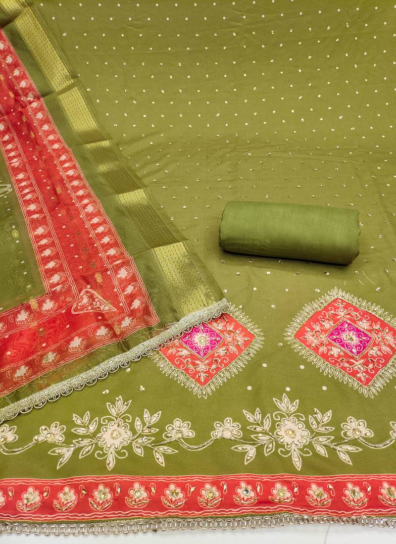 Green premium rayon cotton digital print unstitched dress material