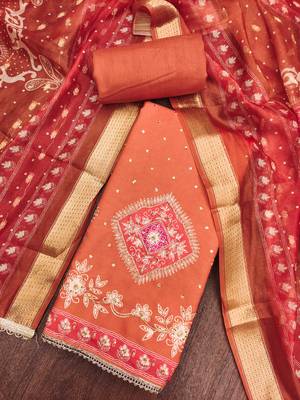 Orange premium rayon cotton digital print unstitched dress material 1