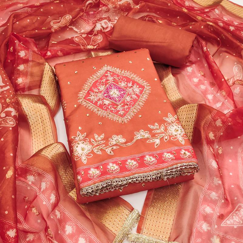 Orange premium rayon cotton digital print unstitched dress material