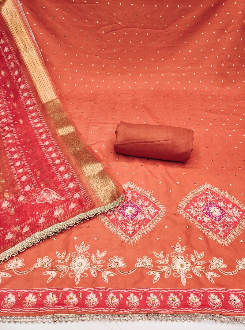 Orange premium rayon cotton digital print unstitched dress material