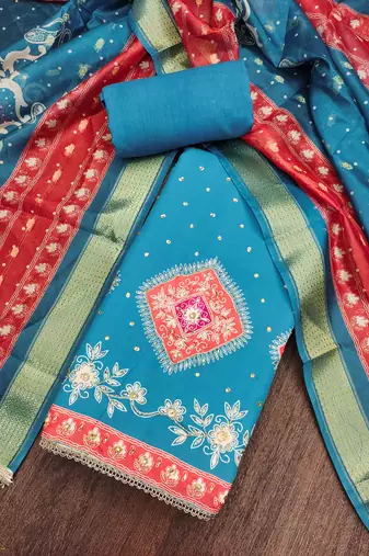 Blue premium rayon cotton digital print unstitched dress material