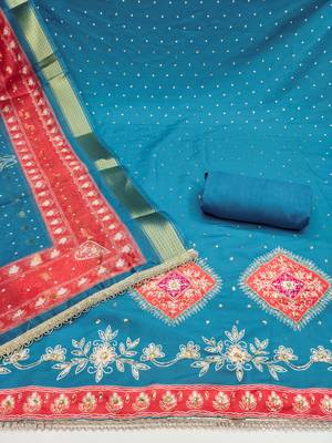 Blue premium rayon cotton digital print unstitched dress material 3