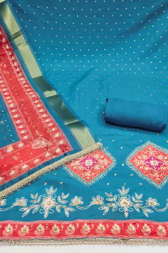 Blue premium rayon cotton digital print unstitched dress material