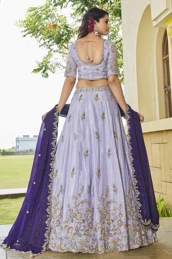 Lavender Tissue crepe Lehenga with Vibrant Contrast Dupatta