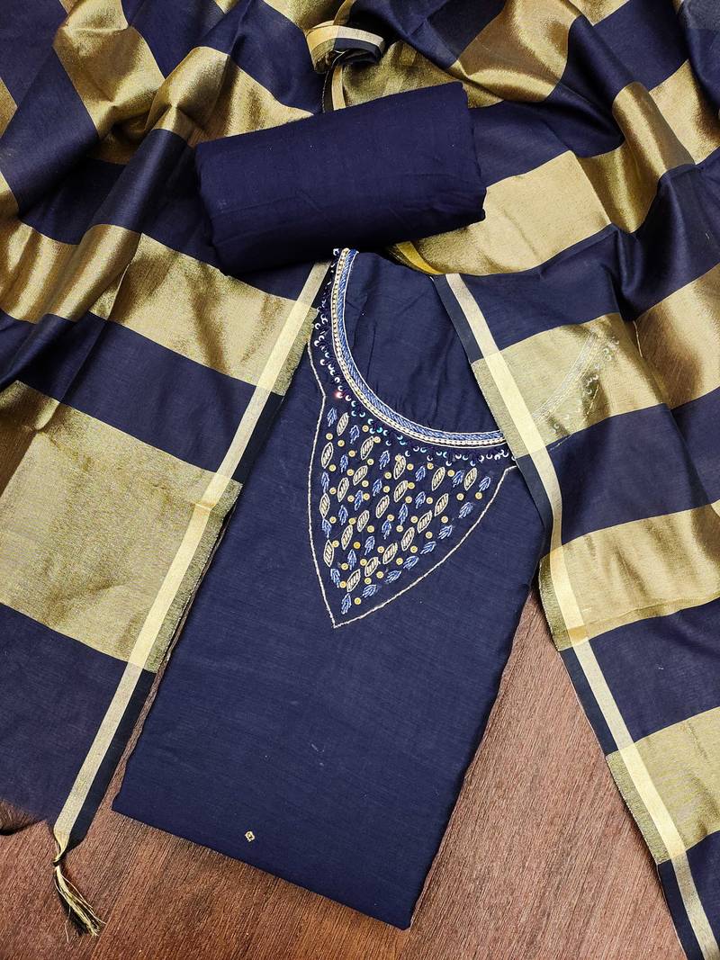Navy blue premium rayon cotton digital print unstitched dress material