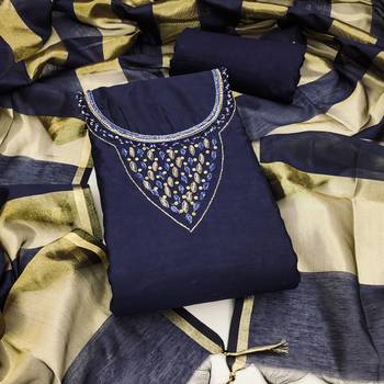 Navy blue premium rayon cotton digital print unstitched dress material 2