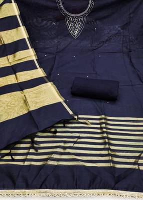 Navy blue premium rayon cotton digital print unstitched dress material 3