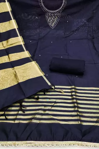 Navy blue premium rayon cotton digital print unstitched dress material