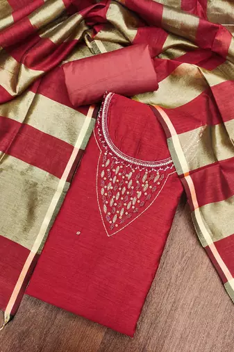 Maroon premium rayon cotton digital print unstitched dress material