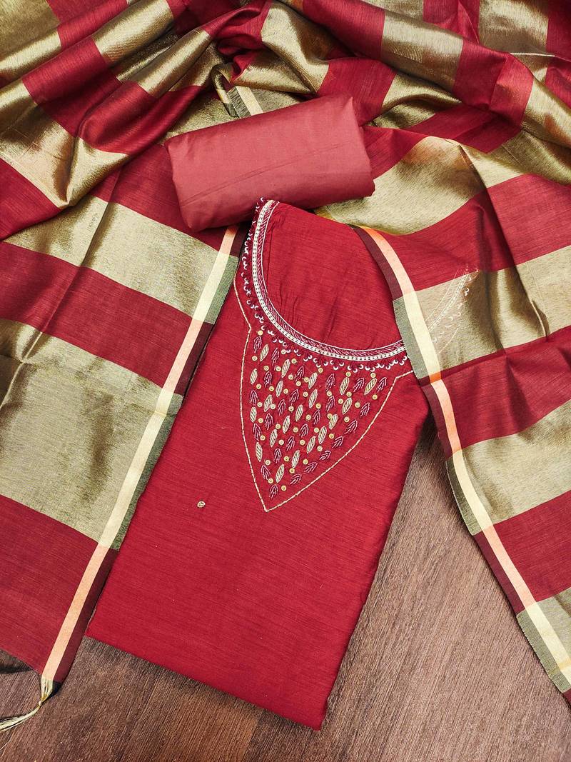 Maroon premium rayon cotton digital print unstitched dress material