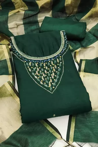 Dark green premium rayon cotton digital print unstitched dress material