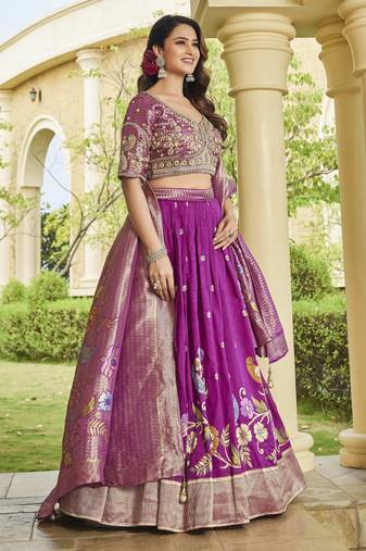 Deep Purple Embroidered Lehenga Choli with Dupatta