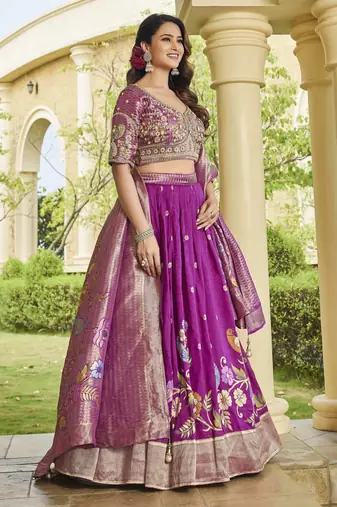 Deep Purple Embroidered Lehenga Choli with Dupatta