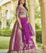 Deep Purple Embroidered Lehenga Choli with Dupatta