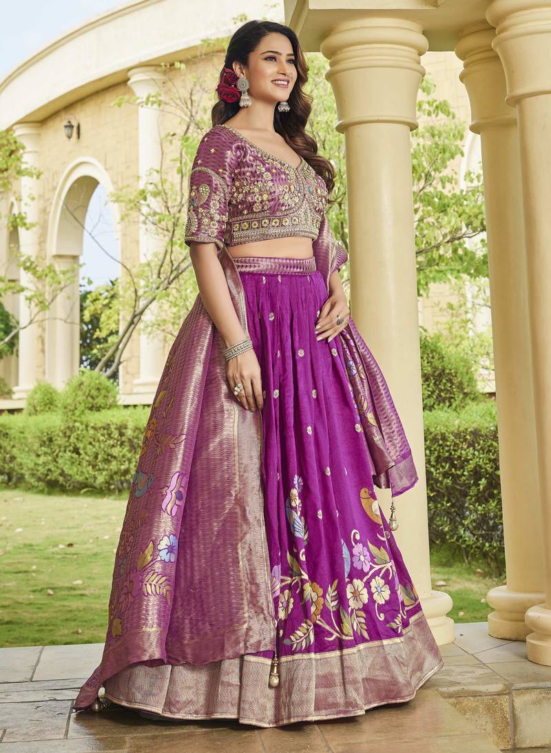 Deep Purple Embroidered Lehenga Choli with Dupatta