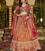 Rust Orange  Lehenga crepe Set with Rich Red Dupatta