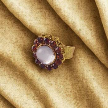 Copper stone stud brass ring / adjustable ring with natural stones/ sku-rin280 2
