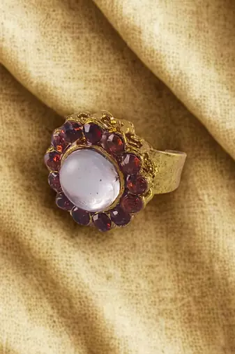Copper stone stud brass ring / adjustable ring with natural stones/ sku-rin280