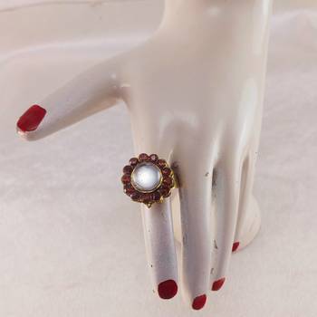 Copper stone stud brass ring / adjustable ring with natural stones/ sku-rin280 3