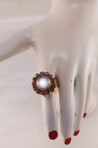 Copper stone stud brass ring / adjustable ring with natural stones/ sku-rin280