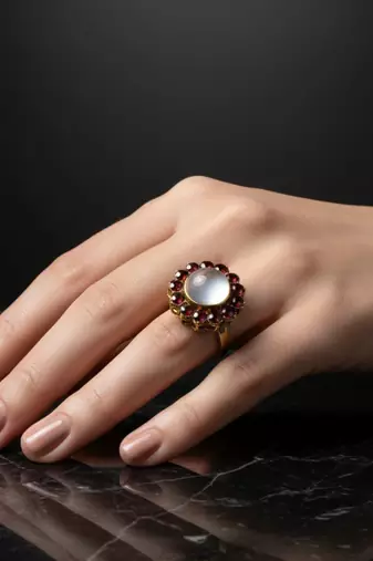 Copper stone stud brass ring / adjustable ring with natural stones/ sku-rin280