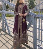 Wine embroidered pakistani anarkali suit