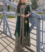 Green embroidered pakistani anarkali suit