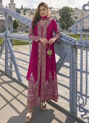 Pink embroidered pakistani anarkali suit 1
