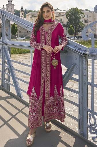 Pink embroidered pakistani anarkali suit