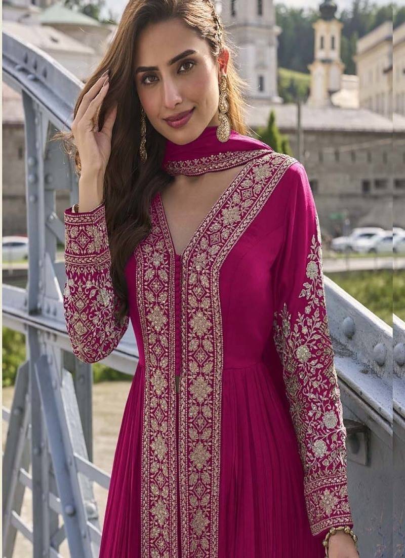 Pink embroidered pakistani anarkali suit
