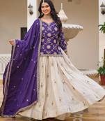  purple sequins embroidered chinon lehenga with long choli