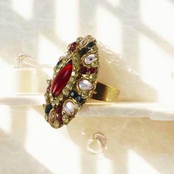 Multi stone stud brass ring /trendy adjustable stainless steel ring /sku-rin279 2