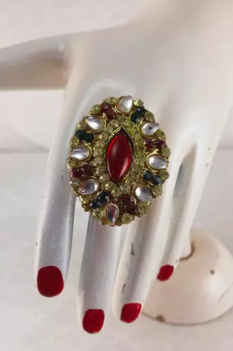 Multi stone stud brass ring /trendy adjustable stainless steel ring /sku-rin279