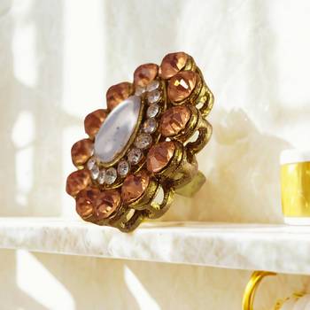 Pich stone stud brass ring / premium gold plated wedding ring for  women 2