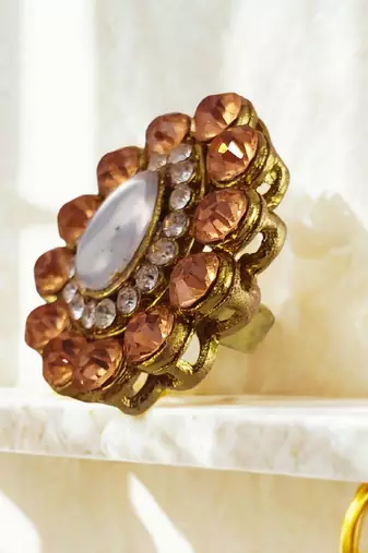 Pich stone stud brass ring / premium gold plated wedding ring for  women