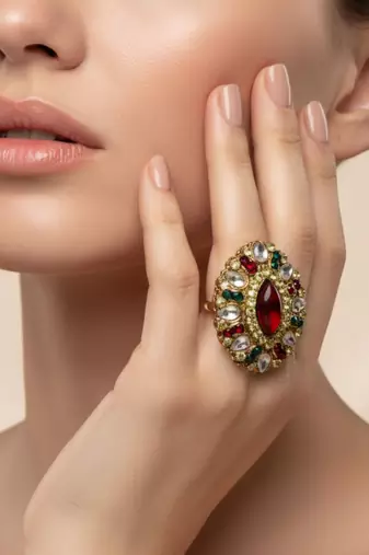 Multi stone stud brass ring /trendy adjustable stainless steel ring /sku-rin279