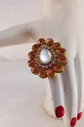 Pich stone stud brass ring / premium gold plated wedding ring for  women